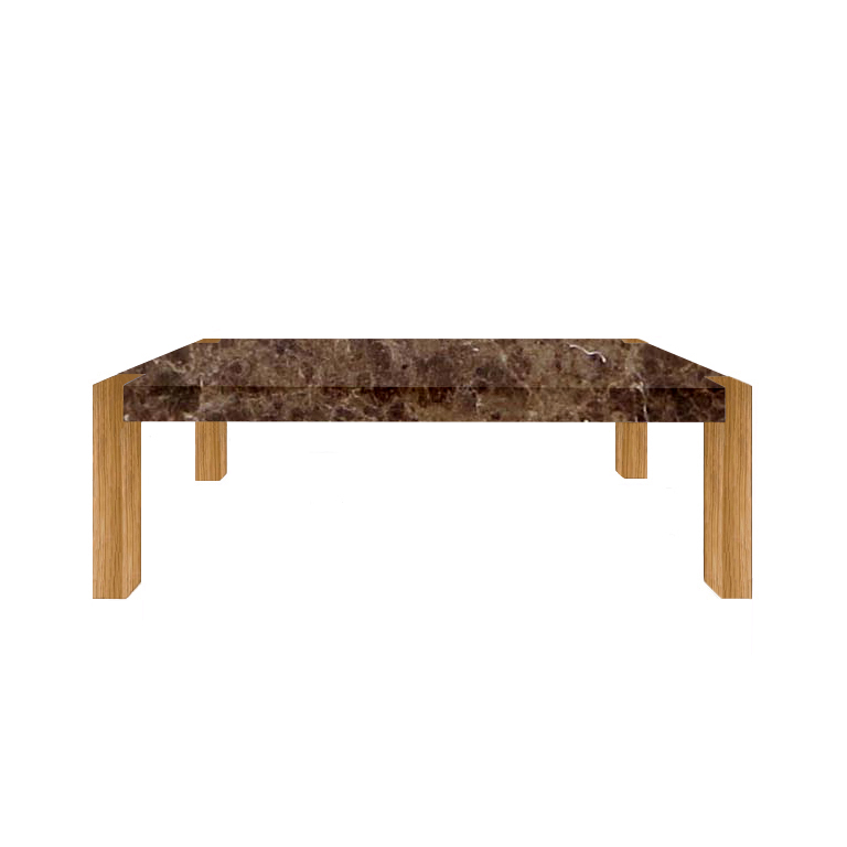 Marron Imperial Percopo Solid Marble Dining Table with Oak Legs