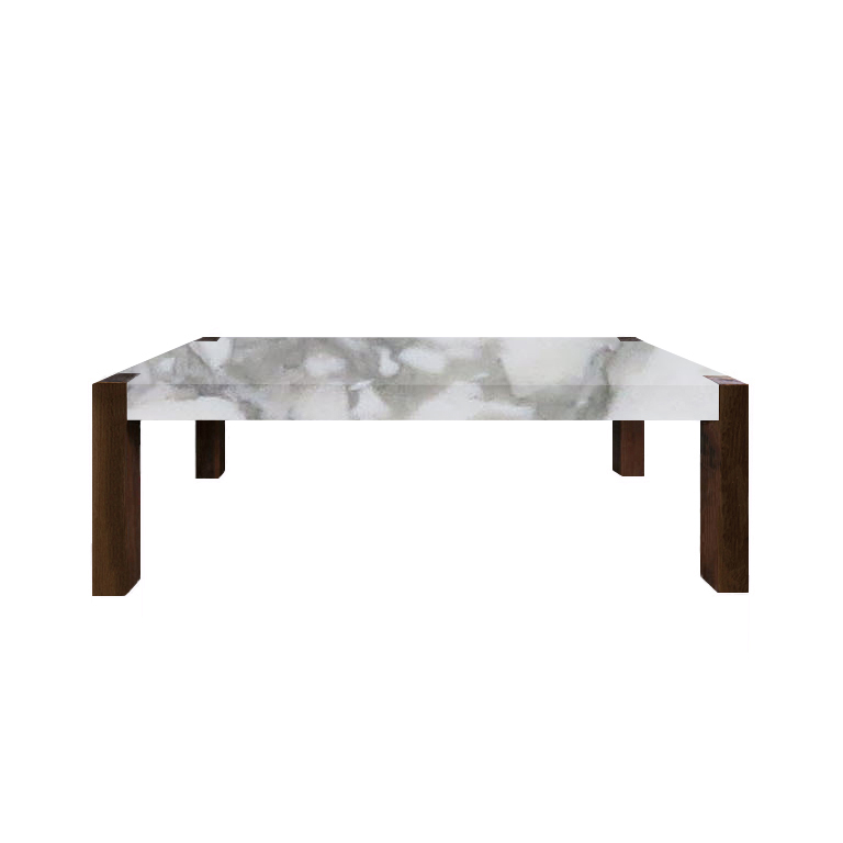 Arabescato Vagli Percopo Solid Marble Dining Table with Walnut Legs