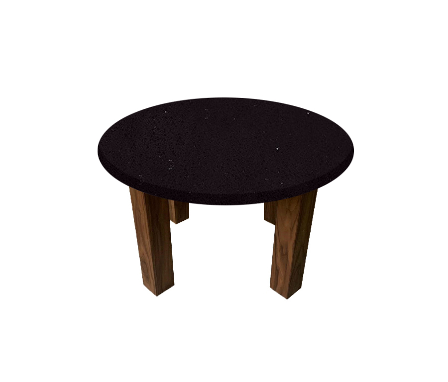 Black Mirror Round Coffee Table with Square Walnut Legs