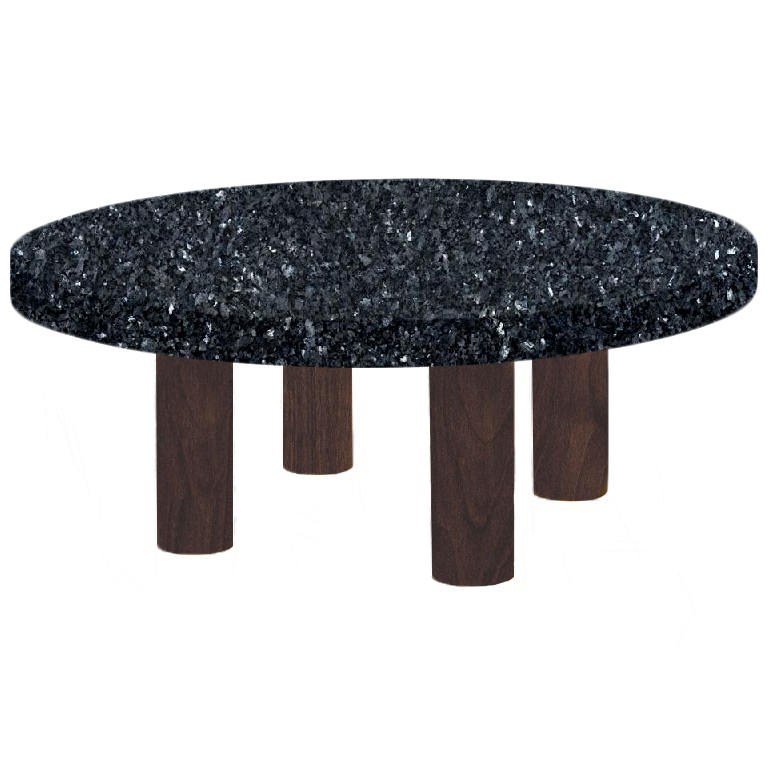 Round Blue Pearl Coffee Table with Circular Walnut Legs