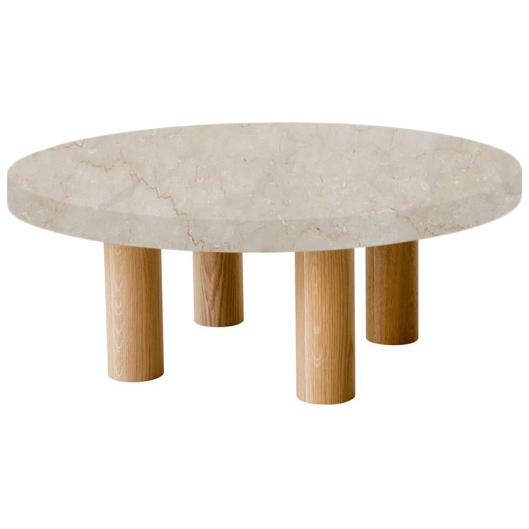 Round Botticino Classico Coffee Table with Circular Oak Legs