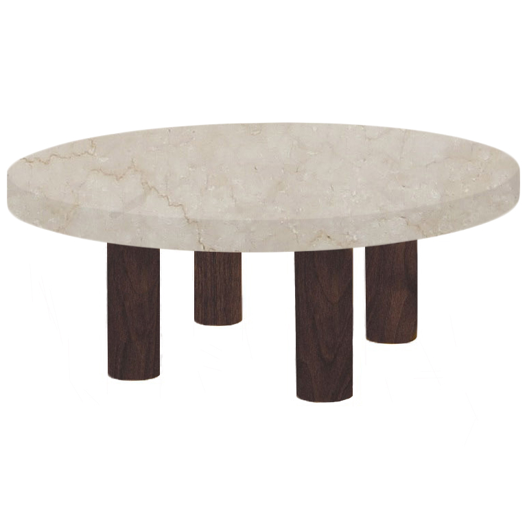Round Botticino Classico Coffee Table with Circular Walnut Legs