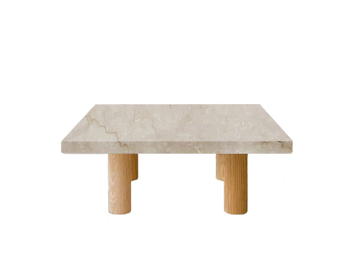 Small Square Botticino Classico Coffee Table with Circular Oak Legs