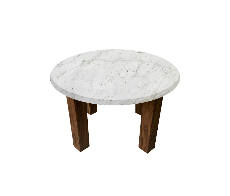 Calacatta Colorado Round Coffee Table with Square Walnut Legs