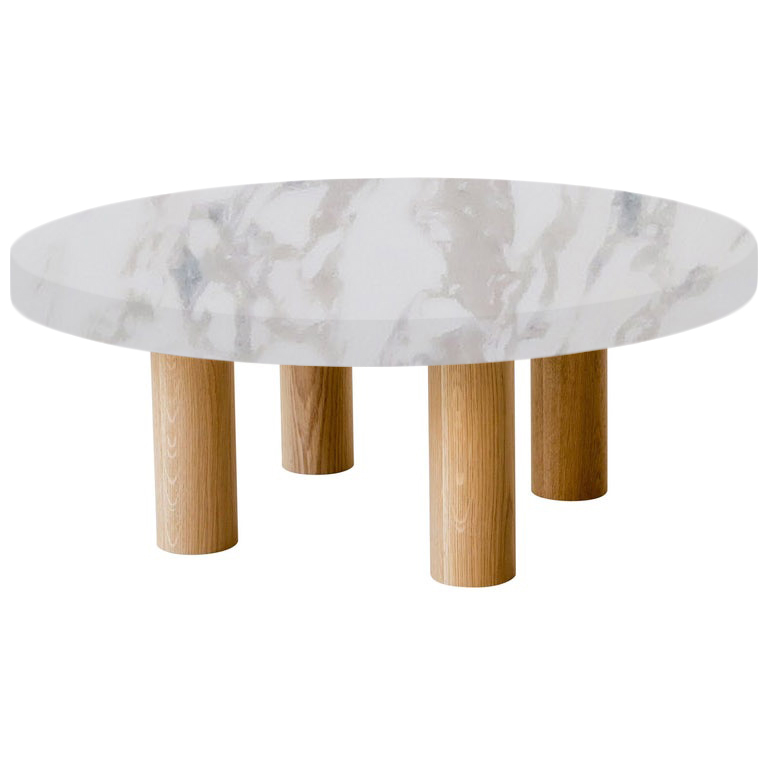 Round Calacatta Ivory Coffee Table with Circular Oak Legs