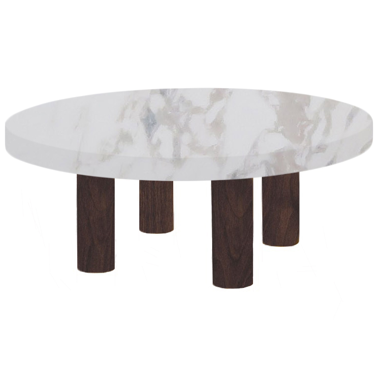 Round Calacatta Ivory Coffee Table with Circular Walnut Legs