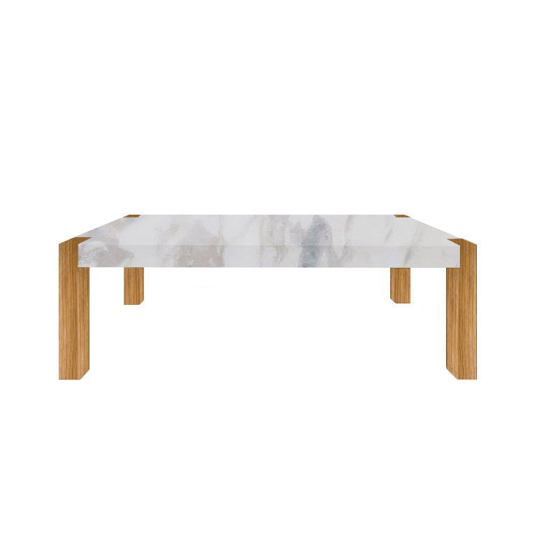 Calacatta Ivory Percopo Solid Marble Dining Table with Oak Legs
