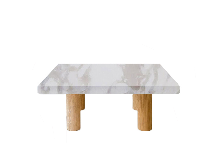 Calacatta Ivory Square Coffee Table with Circular Oak Legs