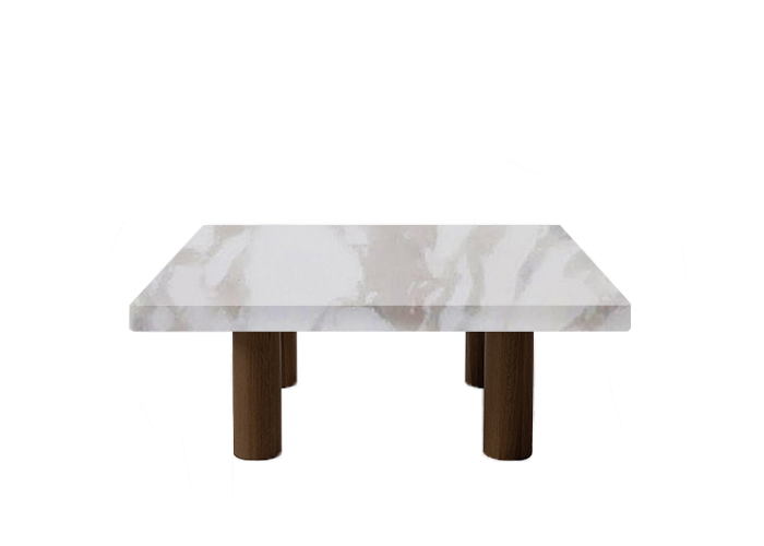 Small Square Calacatta Ivory Coffee Table with Circular Walnut Legs