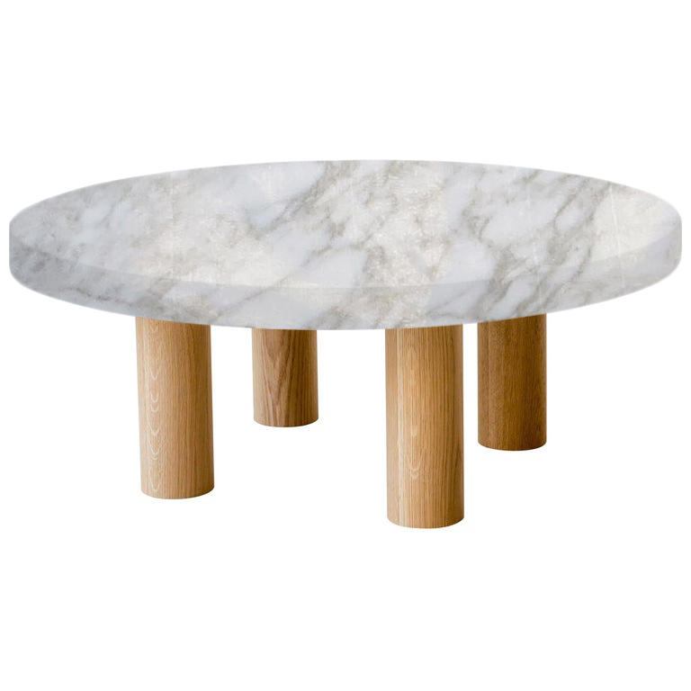 Round Calacatta Oro Coffee Table With, Round White Coffee Table Oak Legs