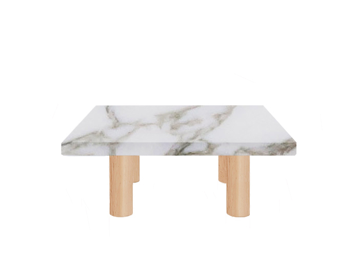 Small Square Calacatta Oro Extra Coffee Table with Circular Ash Legs