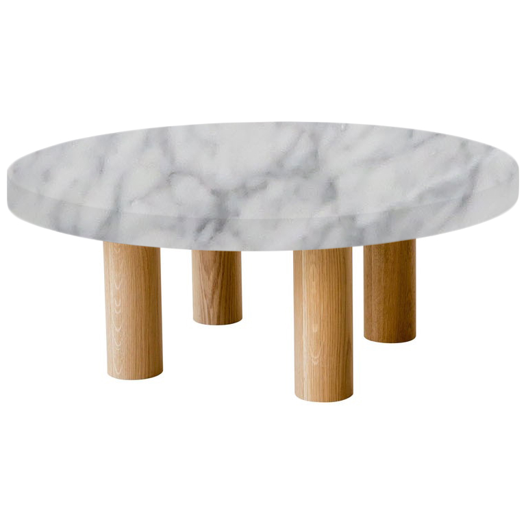 Round Carrara Marble Coffee Table with Circular Oak Legs