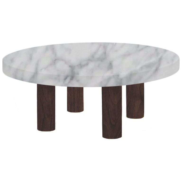Round Carrara Marble Coffee Table with Circular Walnut Legs