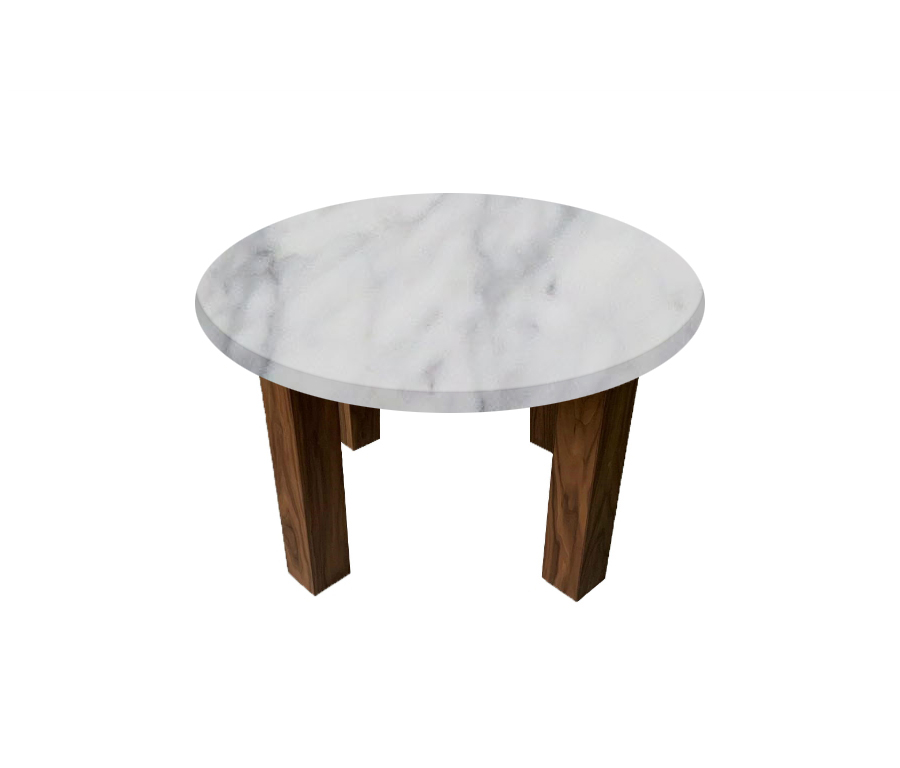 Carrara Marble Round Coffee Table with Square Walnut Legs