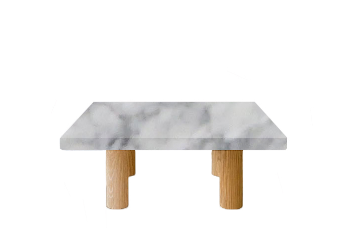 Small Square Carrara Marble Coffee Table with Circular Oak Legs