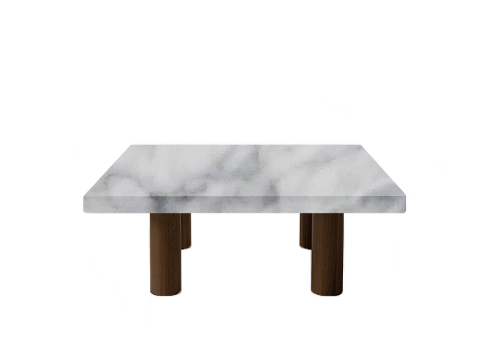Small Square Carrara Marble Coffee Table with Circular Walnut Legs