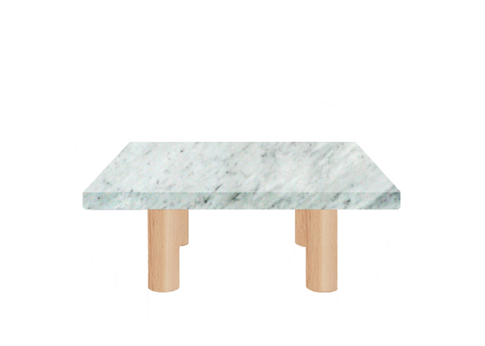 Small Square Carrara Extra Marble Coffee Table with Circular Ash Legs