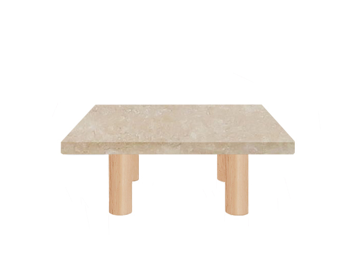 Classic Roman Travertine Square Coffee Table with Circular Ash Legs
