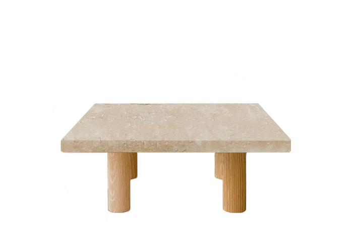 Classic Roman Travertine Square Coffee Table with Circular Oak Legs