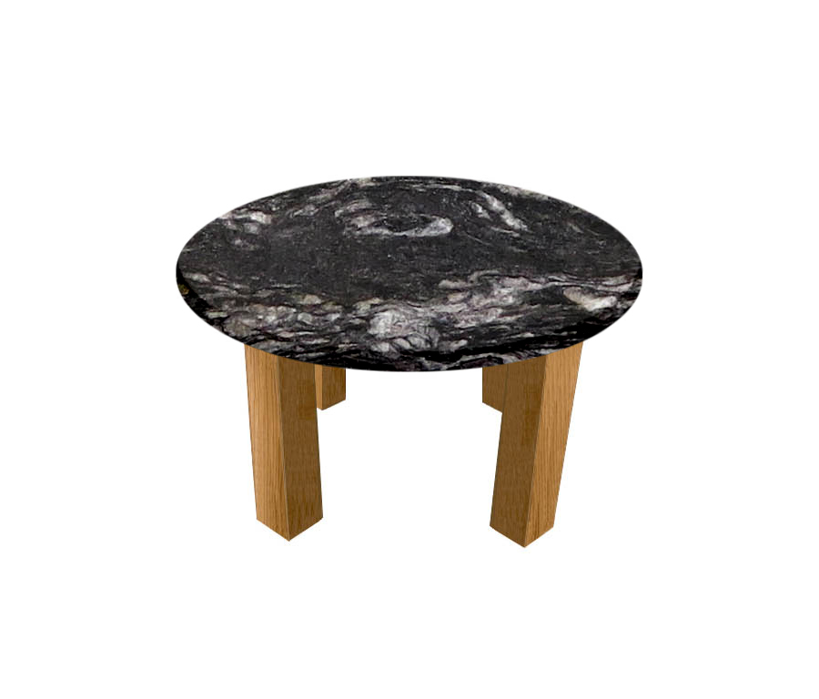 Cosmic Black Round Coffee Table with Square Oak Legs