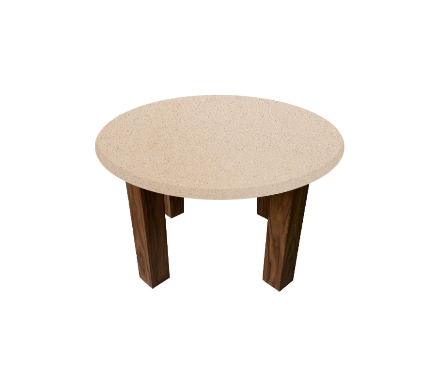 Cream Diamond Round Coffee Table with Square Walnut Legs