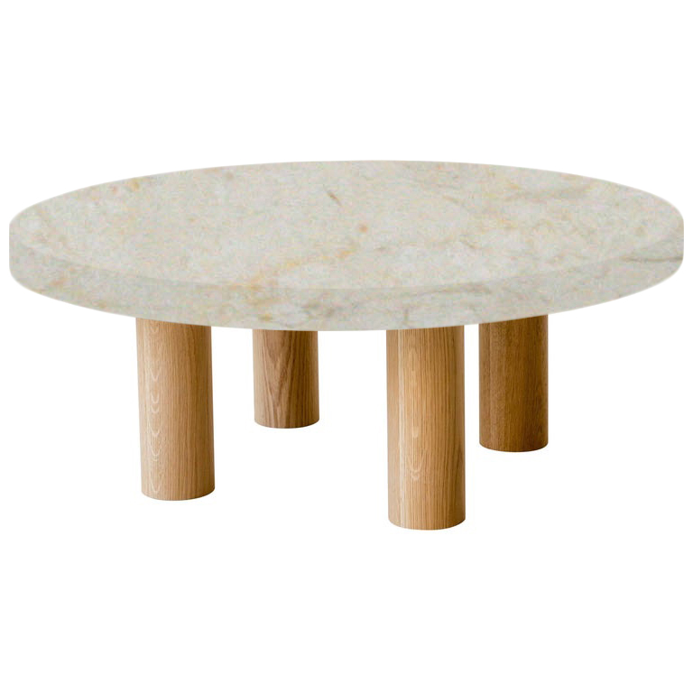 Round Crema Marfil Coffee Table with Circular Oak Legs