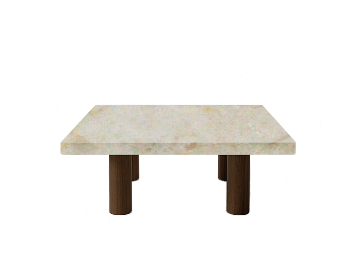 Small Square Crema Marfil Coffee Table with Circular Walnut Legs