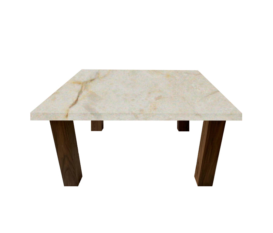 Crema Marfil Square Coffee Table with Square Walnut Legs