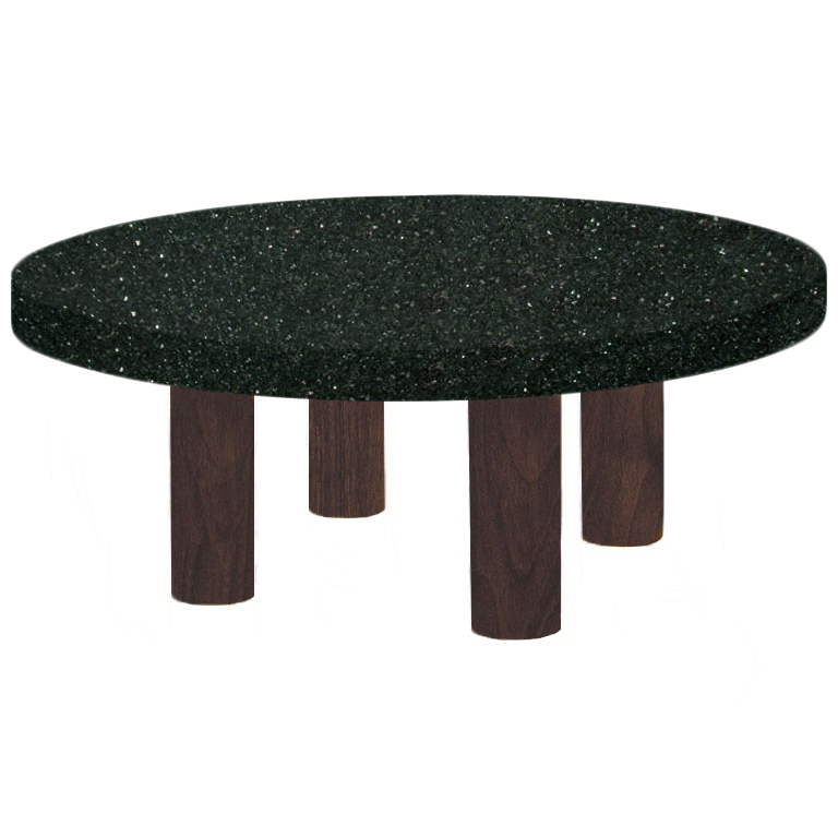 Round Emerald Pearl Coffee Table with Circular Walnut Legs