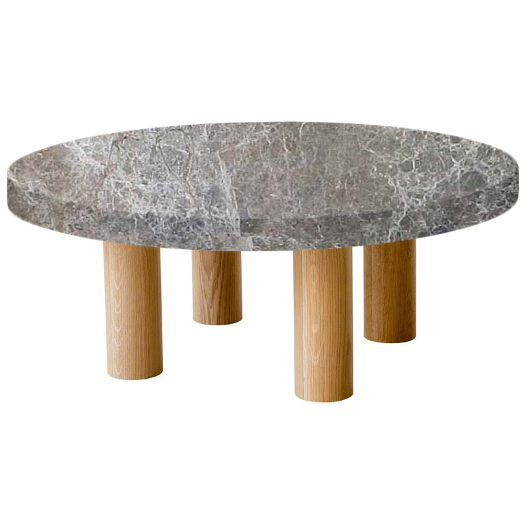 Round Emperador Coffee Table with Circular Oak Legs