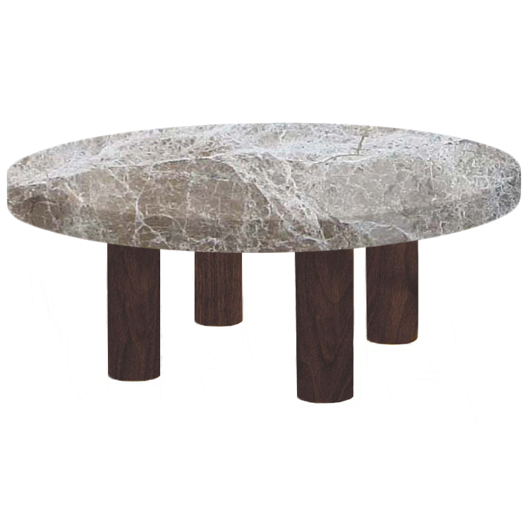 Round Emperador Coffee Table with Circular Walnut Legs
