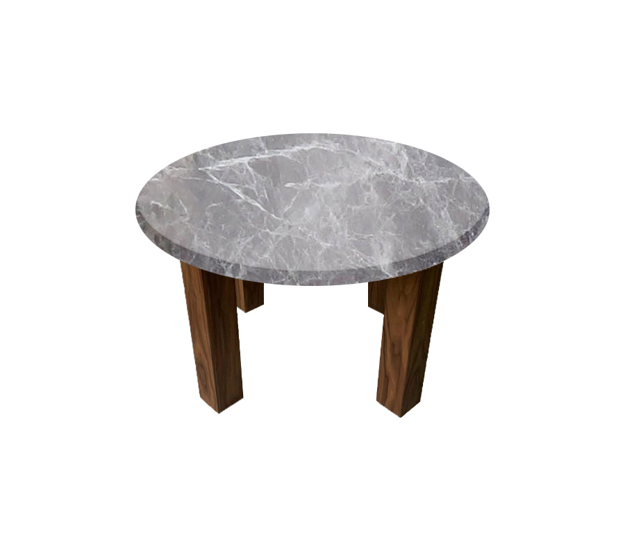 Emperador Grey Round Coffee Table with Square Walnut Legs