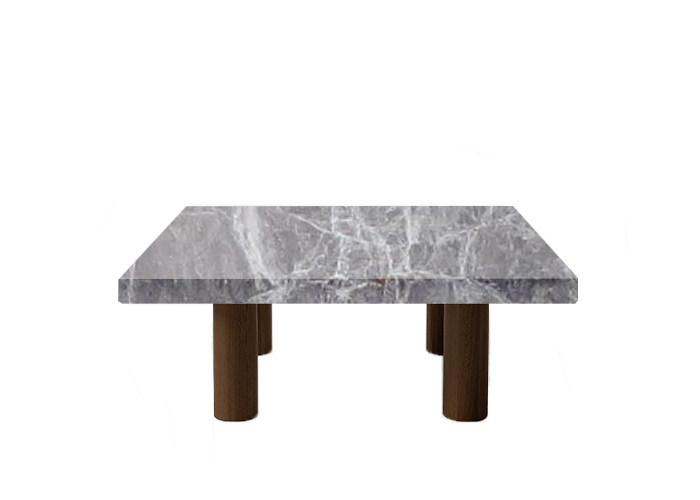 Small Square Emperador Grey Coffee Table with Circular Walnut Legs