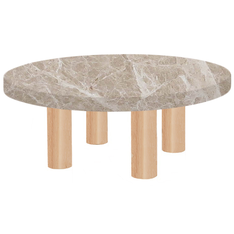 Round Emperador Light Coffee Table with Circular Ash Legs