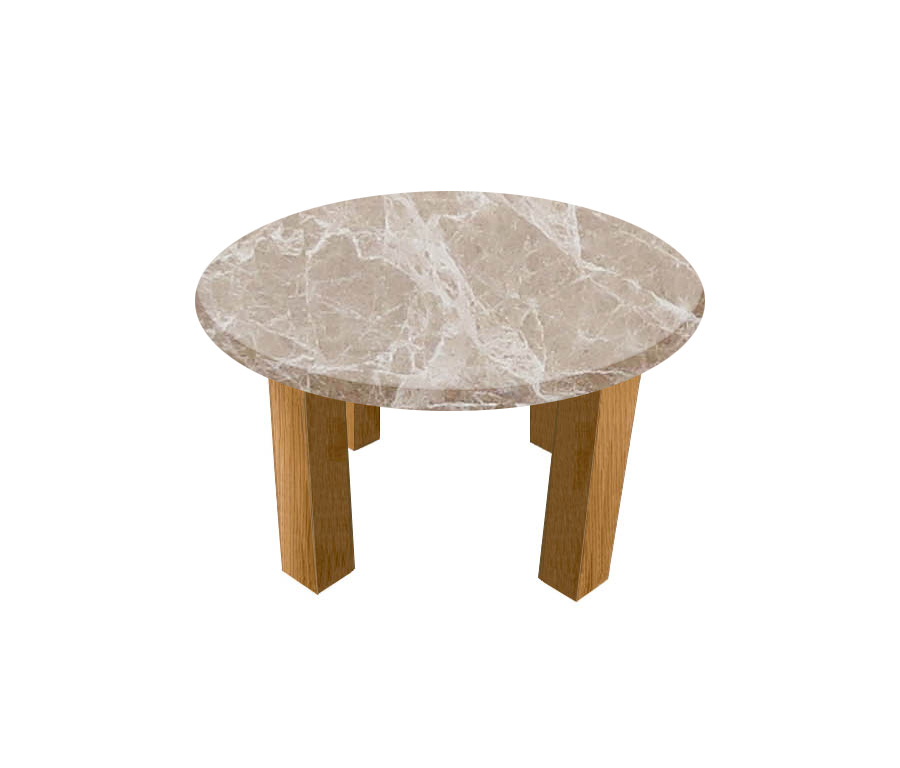 Emperador Light Round Coffee Table with Square Oak Legs