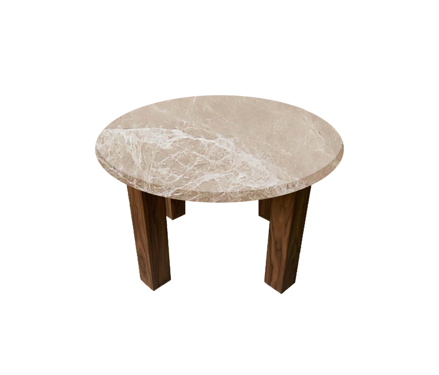 Emperador Light Round Coffee Table with Square Walnut Legs