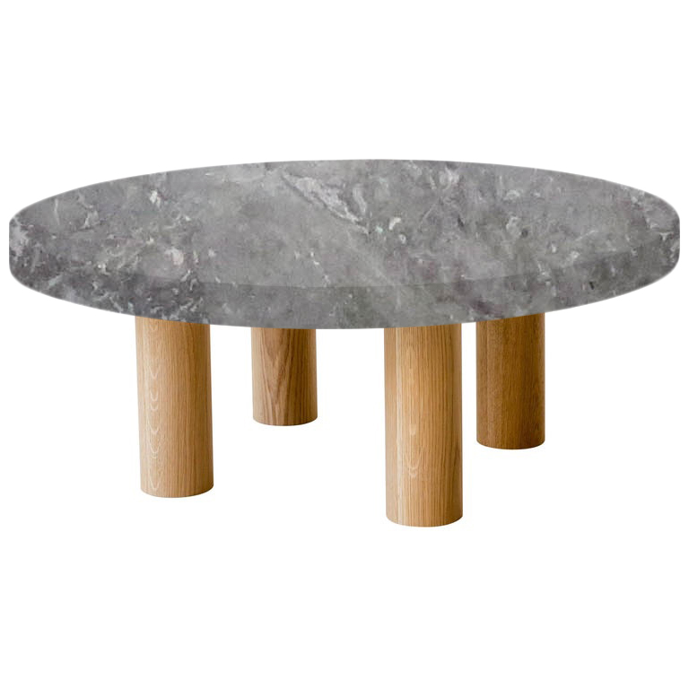 Round Emperador Silver Coffee Table with Circular Oak Legs