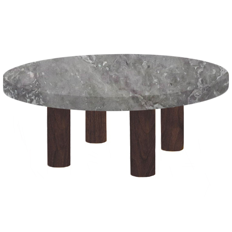 Round Emperador Silver Coffee Table with Circular Walnut Legs