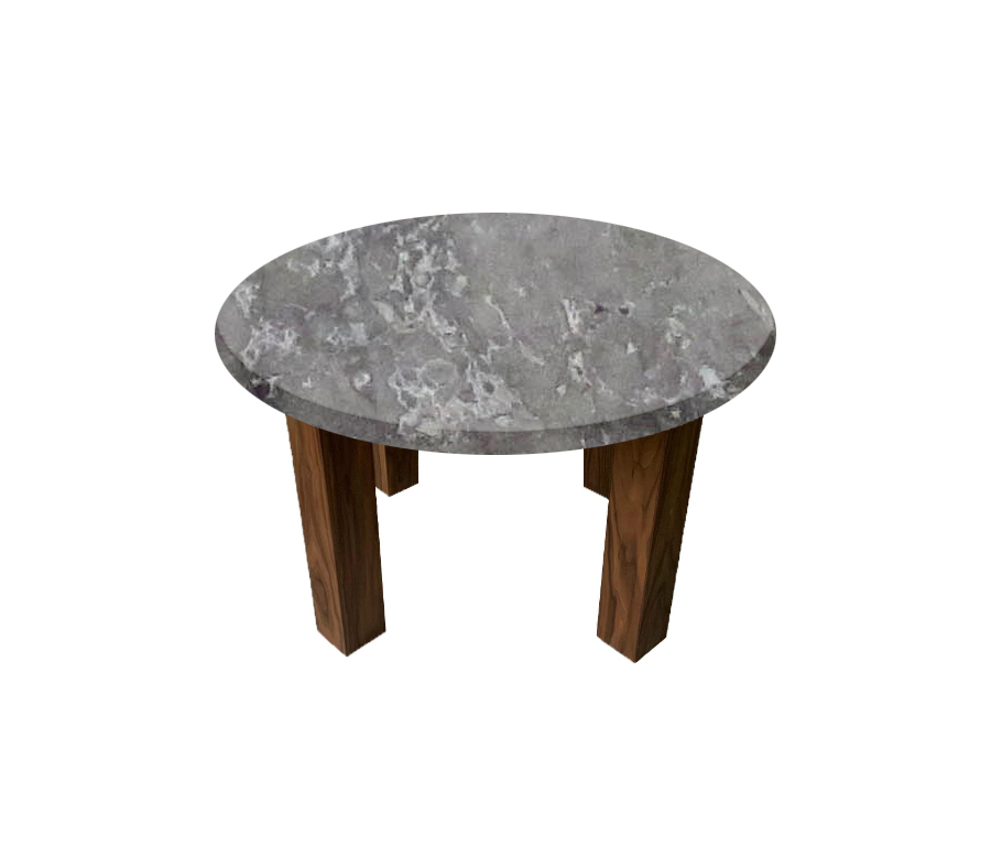 Emperador Silver Round Coffee Table with Square Walnut Legs