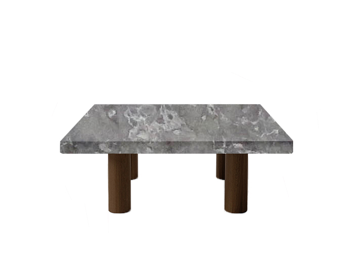 Small Square Emperador Silver Coffee Table with Circular Walnut Legs