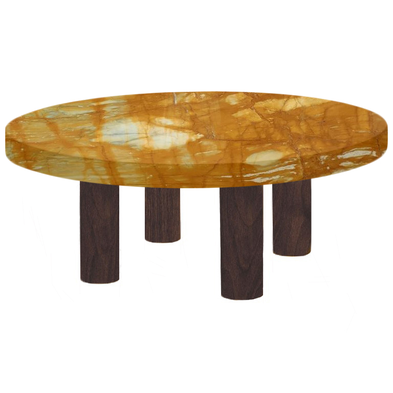Round Giallo Sienna Coffee Table with Circular Walnut Legs