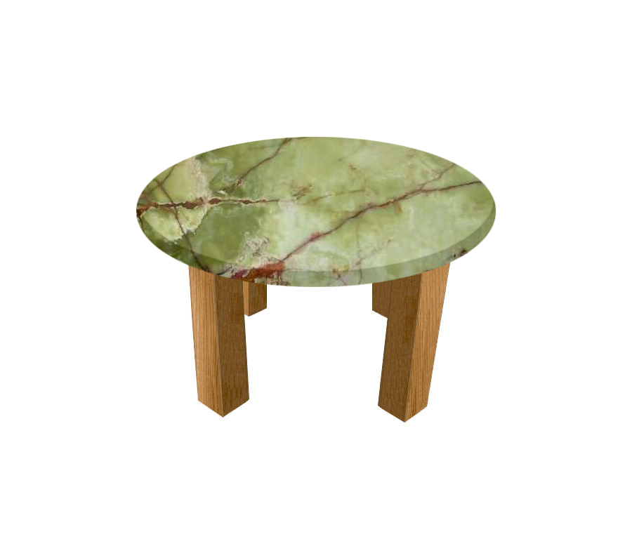 Green Onyx Round Coffee Table with Square Oak Legs
