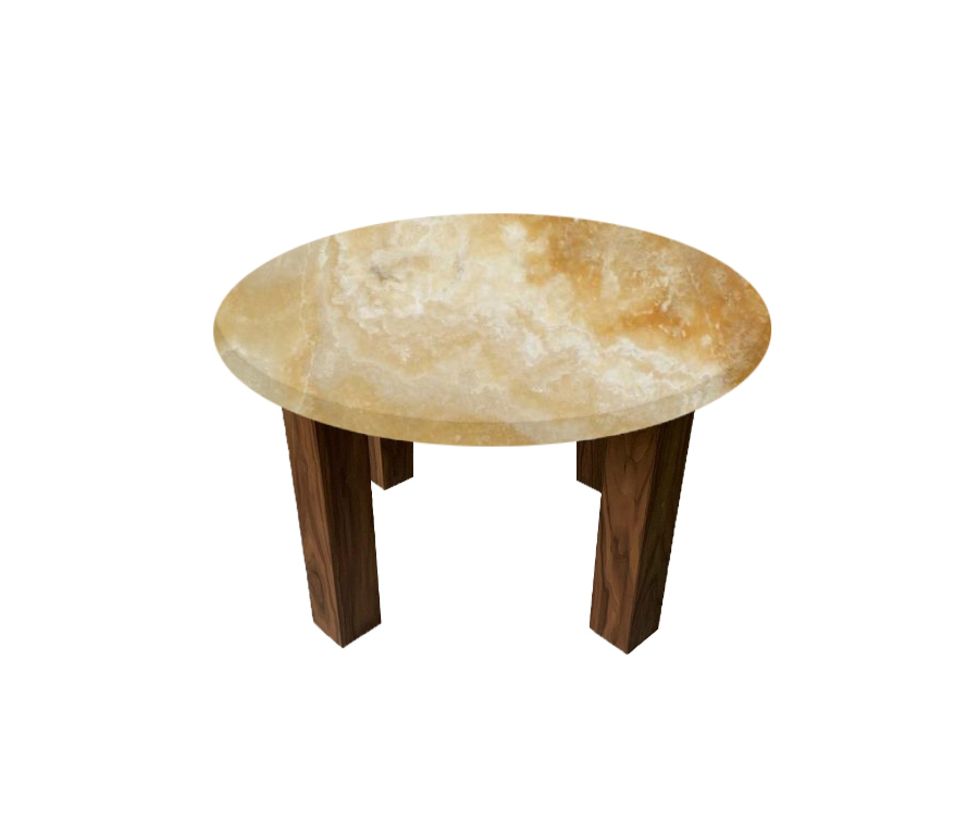 Honey Onyx Round Coffee Table with Square Walnut Legs