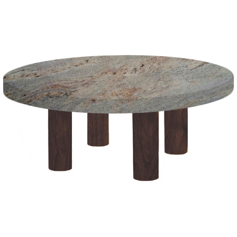 Round Ivory Fantasy Coffee Table with Circular Walnut Legs