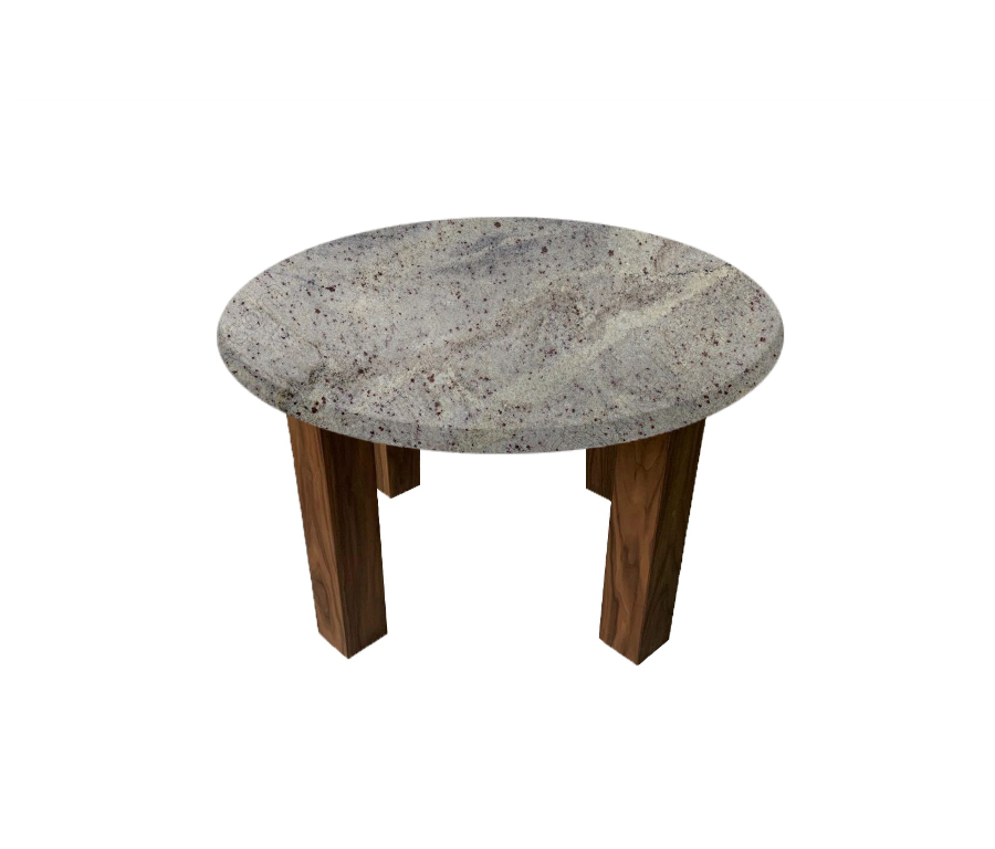 Kashmir White Round Coffee Table with Square Walnut Legs