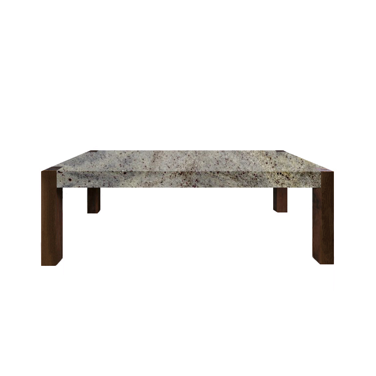 Kashmir White Percopo Solid Granite Dining Table with Walnut Legs