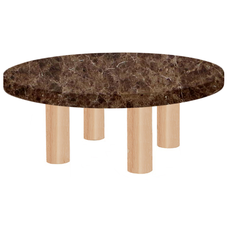 Round Marron Imperial Coffee Table with Circular Ash Legs