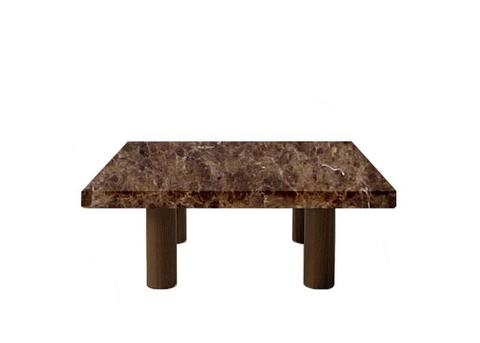 Small Square Marron Imperial Coffee Table with Circular Walnut Legs