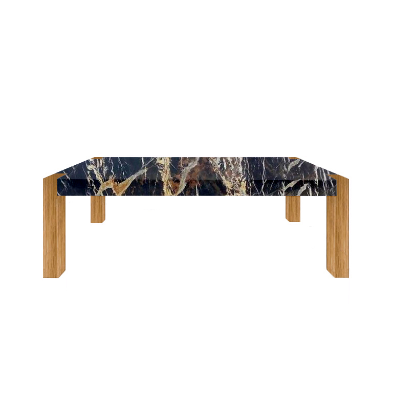 Michelangelo Black and Gold Percopo Marble Dining Table with Oak Legs