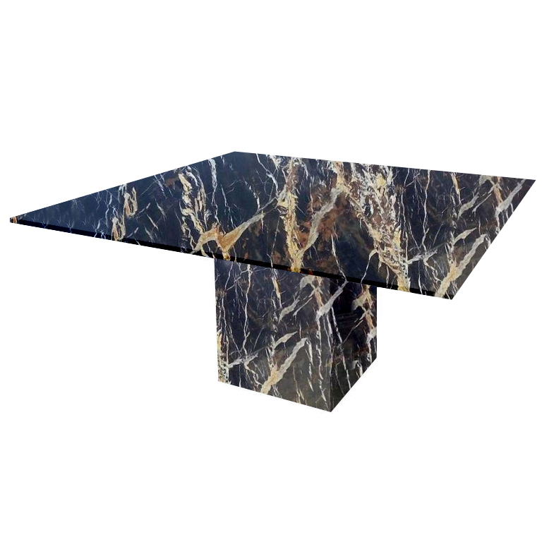 Michelangelo Black and Gold Bergiola Square Marble Dining Table